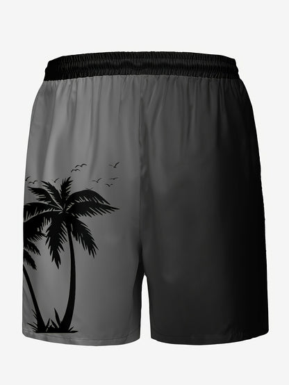 Plus Size Coconut Tree Print Casual Drawstring Beach Shorts