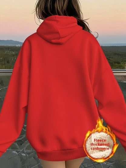 1pc Women's Thick-Lined Hooded Sweatshirt with Gingerbread for Man in Santa Hat & Candy Cane Print - Cozy Plush Lined, Soft Polyester Warm Pullover for Fall/Winter, Machine Washable Casual Outerwear, Cold Weather Wear, Minima