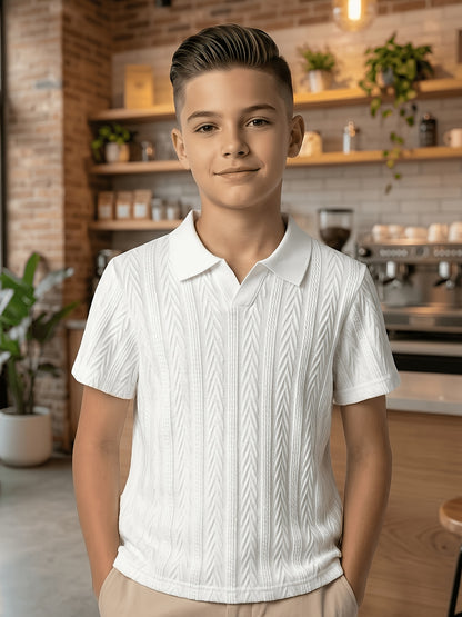 Boys' Summer Polo Shirt Knitted Jacquard Breathable Top