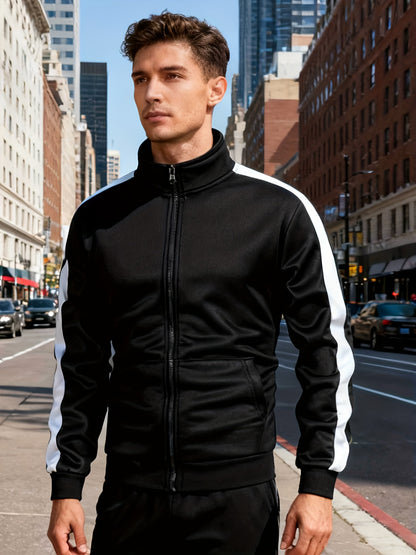 Men's Zip-Up Sports Jacket with Color-Block Design for Casual Wear