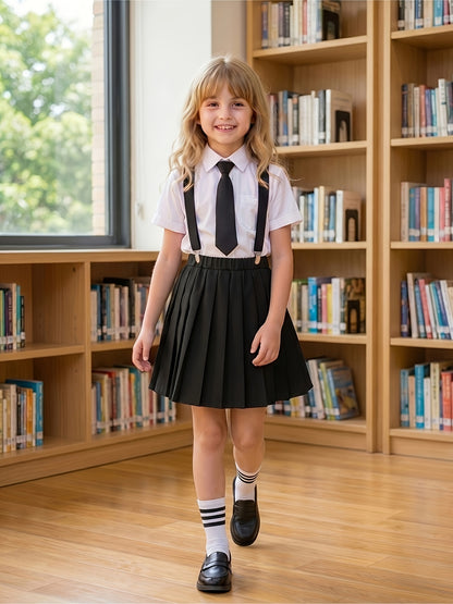Girls' Summer Choir Outfit Set White Shirt & Pleated Skirt