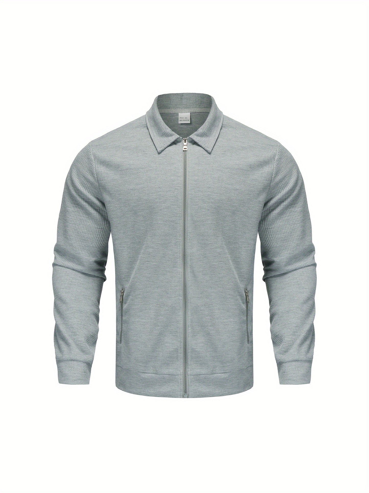 1pc Men'S Casual Polyester Zip-Up Jacket with Lapel Collar, Solid Color, Slight Stretch, Woven Fabric, Regular Fit, No Lining - Spring/Fall Outerwear