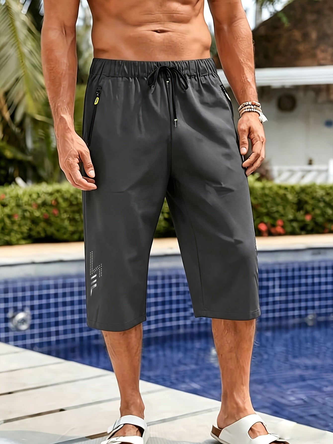 Men's Quick-Dry Polyester Swim Trunks with Zipper Pockets