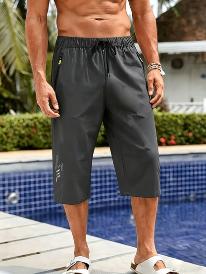 Men's Quick-Dry Polyester Swim Trunks with Zipper Pockets