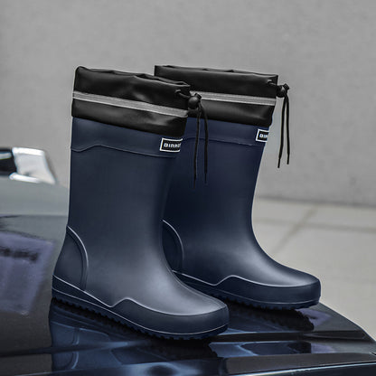Men's All-Season PU High-Top Slip-On Motorcycle Boots