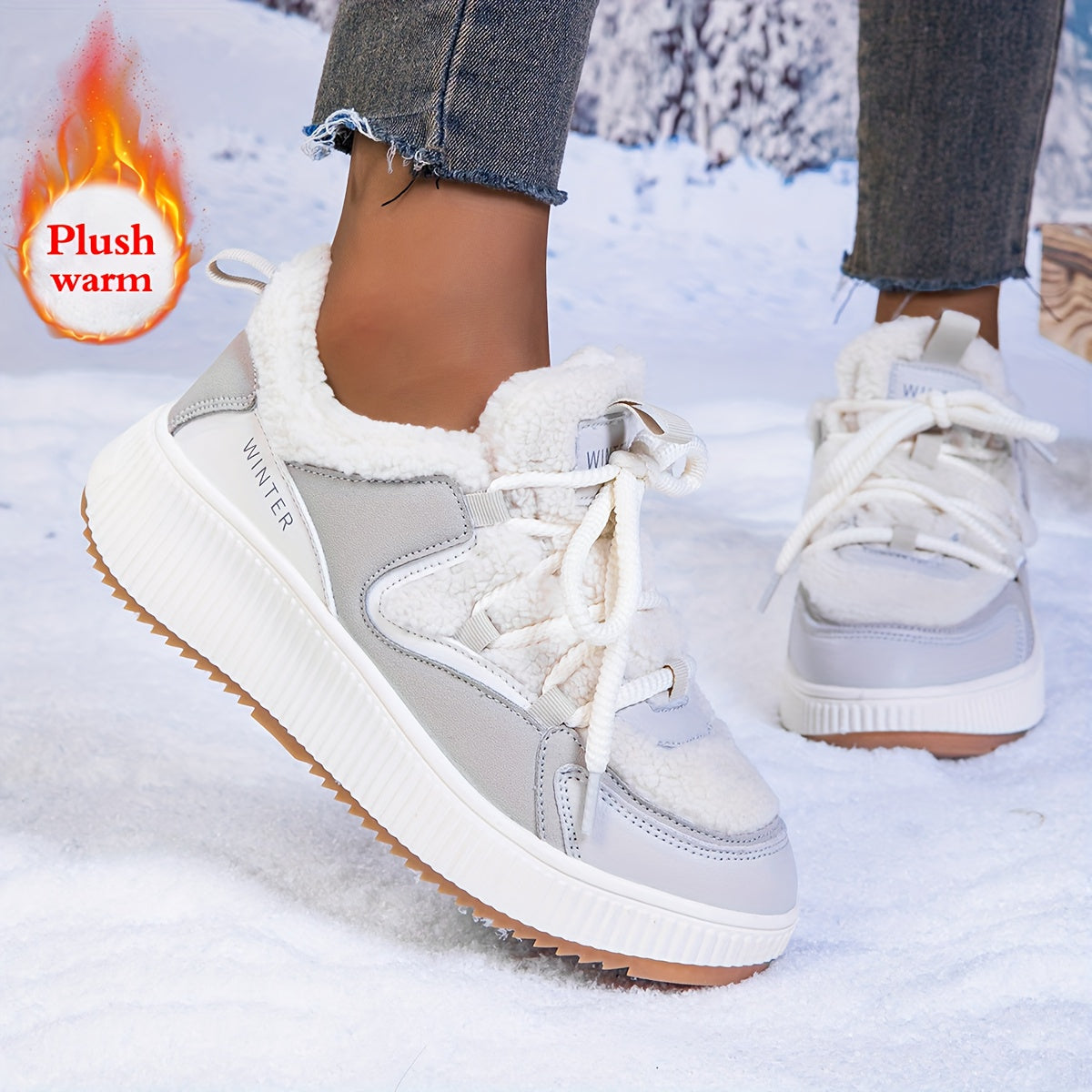 Women'S Cozy Fleece-Lined Low-Top Ankle Boots - Warm, Stylish, and Comfortable for All Seasons, Casual Lace-Up Design with Thick Rubber Sole, Beige, Casual Footwear | Stylish Ankle Boots | Plush Lined Interior