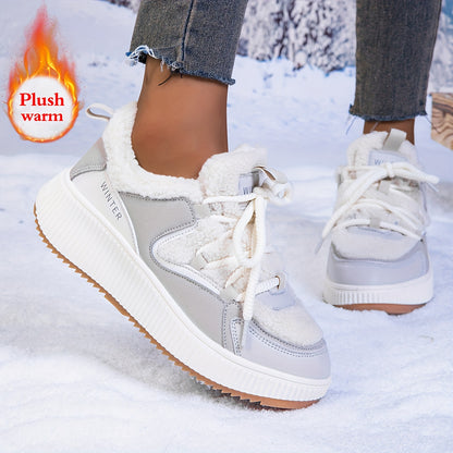 Women'S Cozy Fleece-Lined Low-Top Ankle Boots - Warm, Stylish, and Comfortable for All Seasons, Casual Lace-Up Design with Thick Rubber Sole, Beige, Casual Footwear | Stylish Ankle Boots | Plush Lined Interior