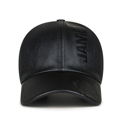Unisex Embossed Letter Baseball Cap Adjustable PU Leather Hat