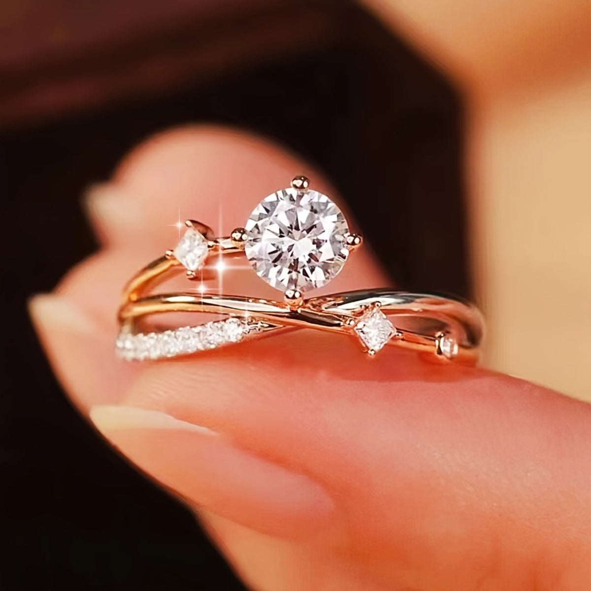 Adjustable Women’s Starry Sky Ring with Synthetic Cubic Zirconia