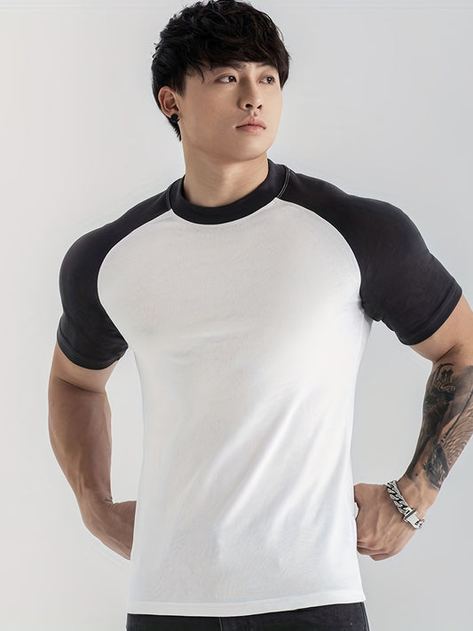 1-Pack Shule Water OBM Men's Quick-Dry Sweat Absorbent Muscle Fitness T-Shirt - Slim Fit Stretch Breathable Color Block Design for Gym, Outdoor Sports  Casual Summer Wear, Gym Accessories