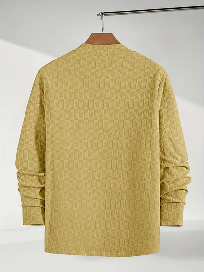 Men'S Long-Sleeve T-Shirt with a Half-High Collar, Casual Jacquard Base Layer for Outerwear, Stylish And High-Quality Top for Autumn And Winter