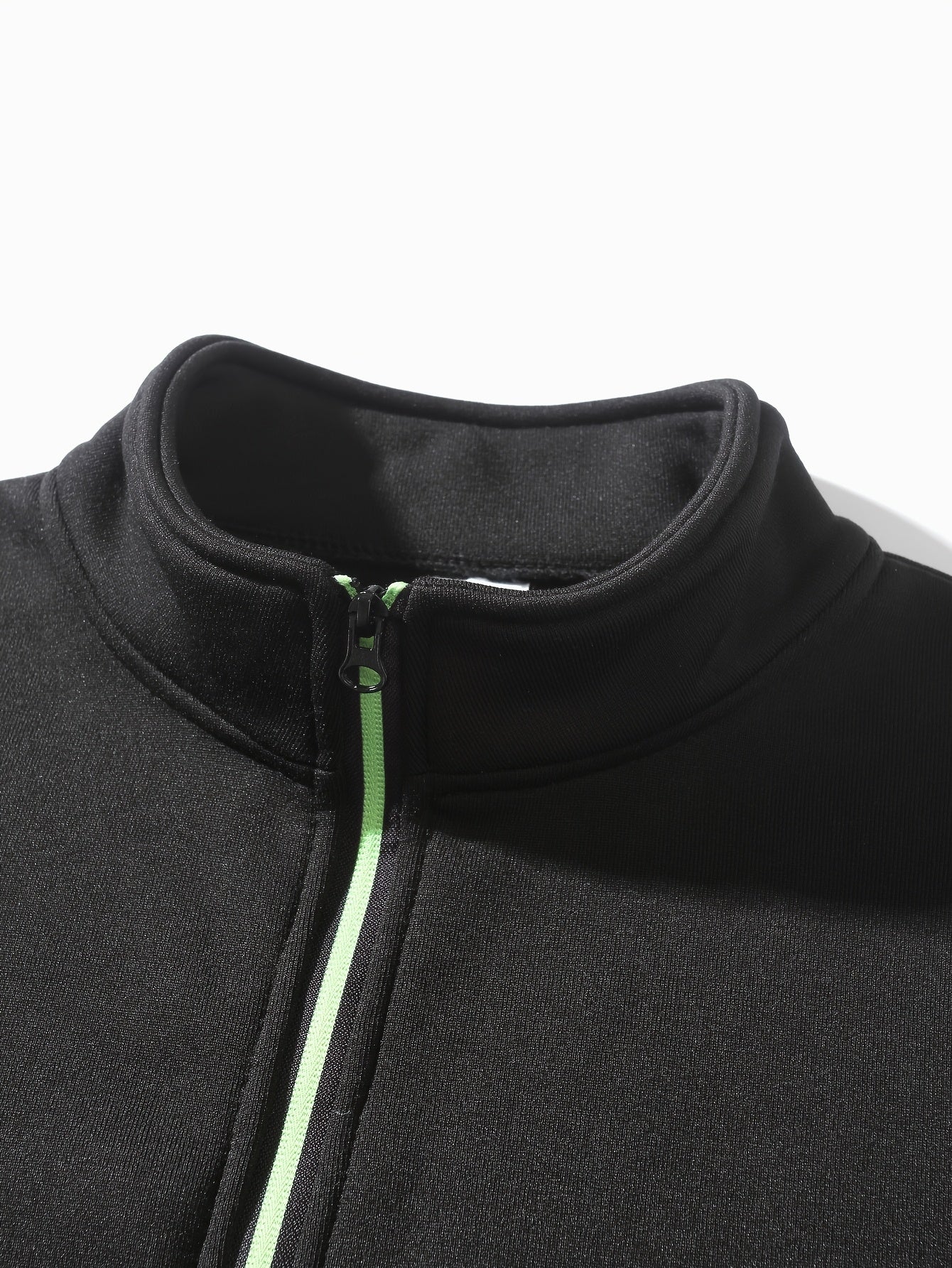 Men's Sporty Full-Zip Stand Collar Sweatshirt - Long Sleeve Casual Pullover with Neon Green Accents, Solid Color Non-Stretch Fabric, Regular Fit for Fall Winter