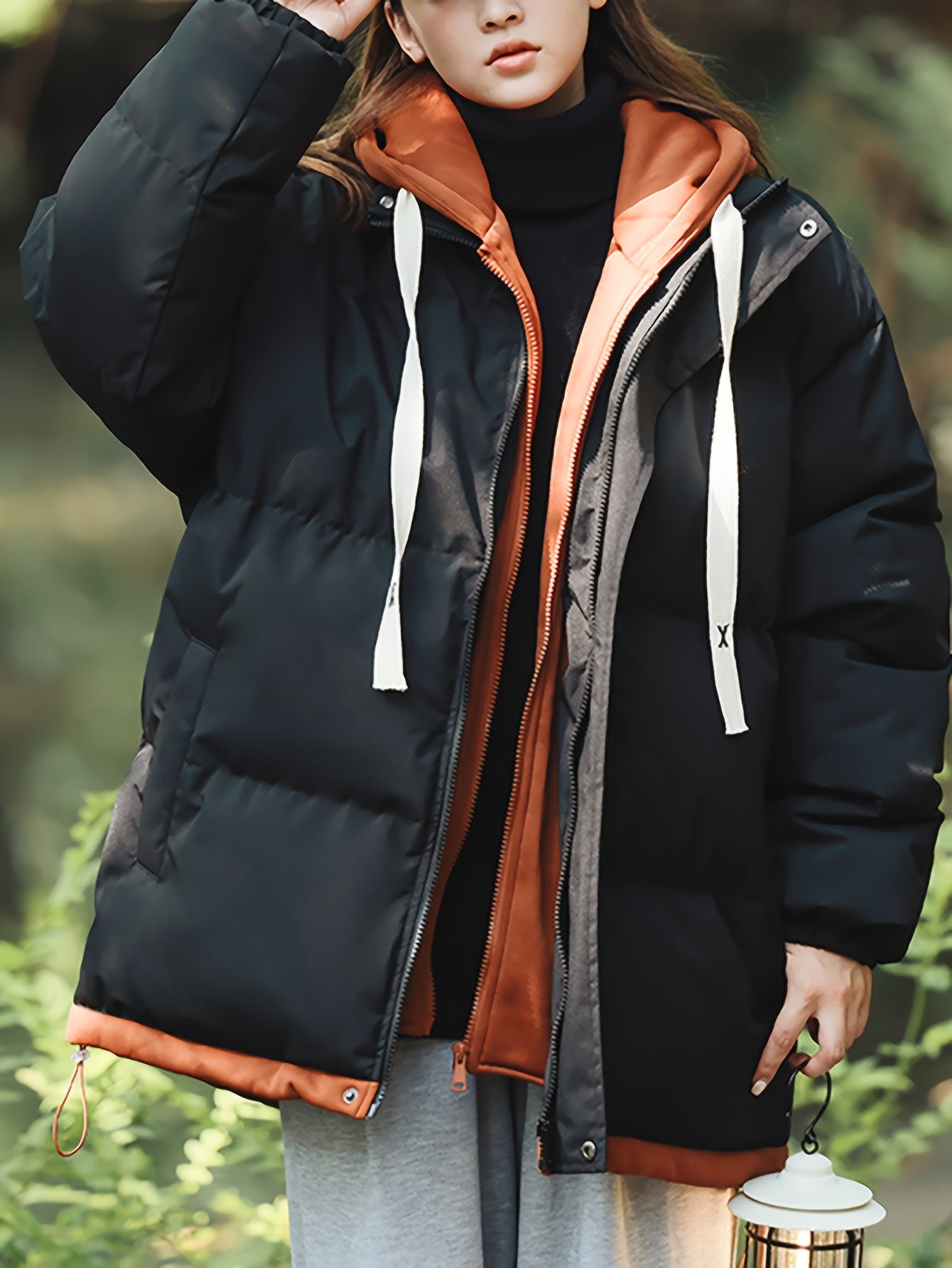 Women'S Light Blue Hooded Puffer Jacket - Cozy Fleece-Lined Winter Coat with Drawstring Hood, Casual Style for Cold Weather, Winter Coat