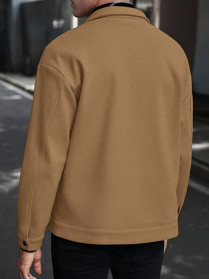 Men's European-Style Casual Jacket - Collar Button Coat, Beige/Brown/Burgundy/Tan, Machine-Washable Blazer for Spring/Fall, Tailored Fit (No) - Versatile Outerwear for Casual & Formal Events