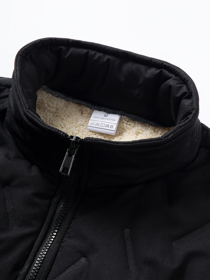 Men'S Heavyweight Winter Jacket - Thermal Insulated Cold Weather Coat with Zippered Pockets, Stand Collar, Full-Zip Closure - Black Outer Shell for Everyday & Outdoor Activities - Non-Stretch Fabric Construction, Seasonal Lay