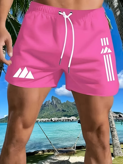 Men's Quick-Dry Geometric Beach Swim Trunks for Summer
