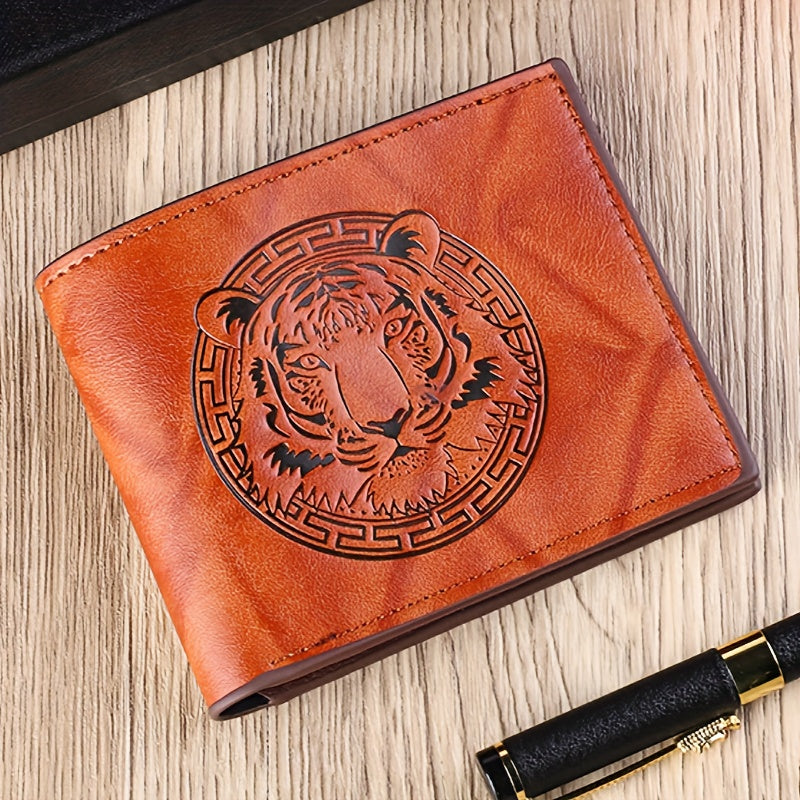 1pc of PU Leather 2-fold Wallet, Men's Money Clip with Animal Pattern Embossing, Suitable for Storing IDs, Credit Cards, and Coins, an Ideal Gift, Slim and Lightweight Coin Purse, Available in Black, Brown, and Coffee Colors