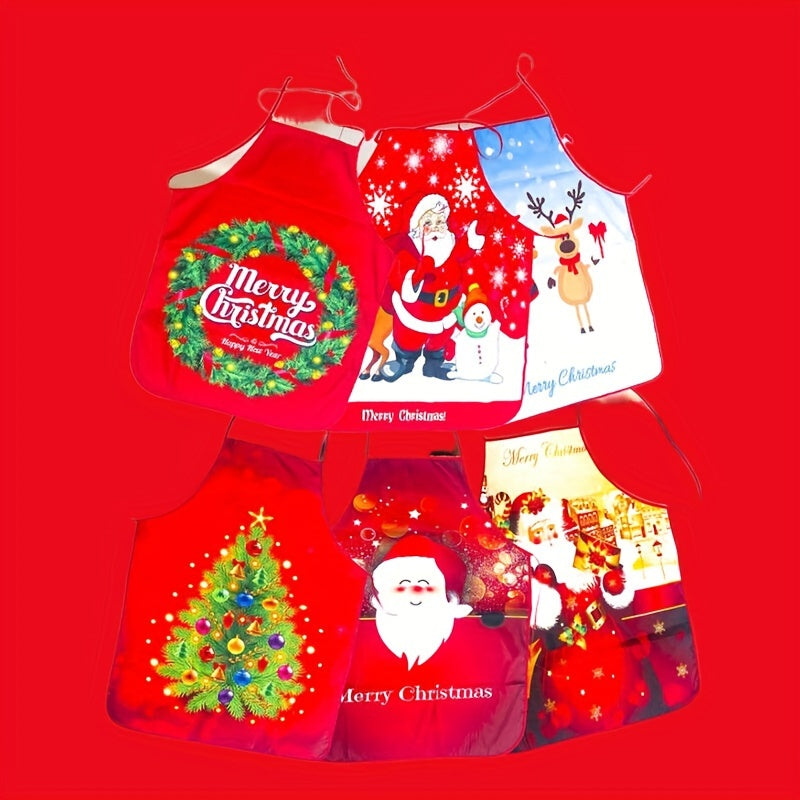 1pc, Christmas Apron Set, Polyester Fabric Printed Xmas Kitchen Aprons With Festive Designs, Holiday Cooking & Baking Accessories