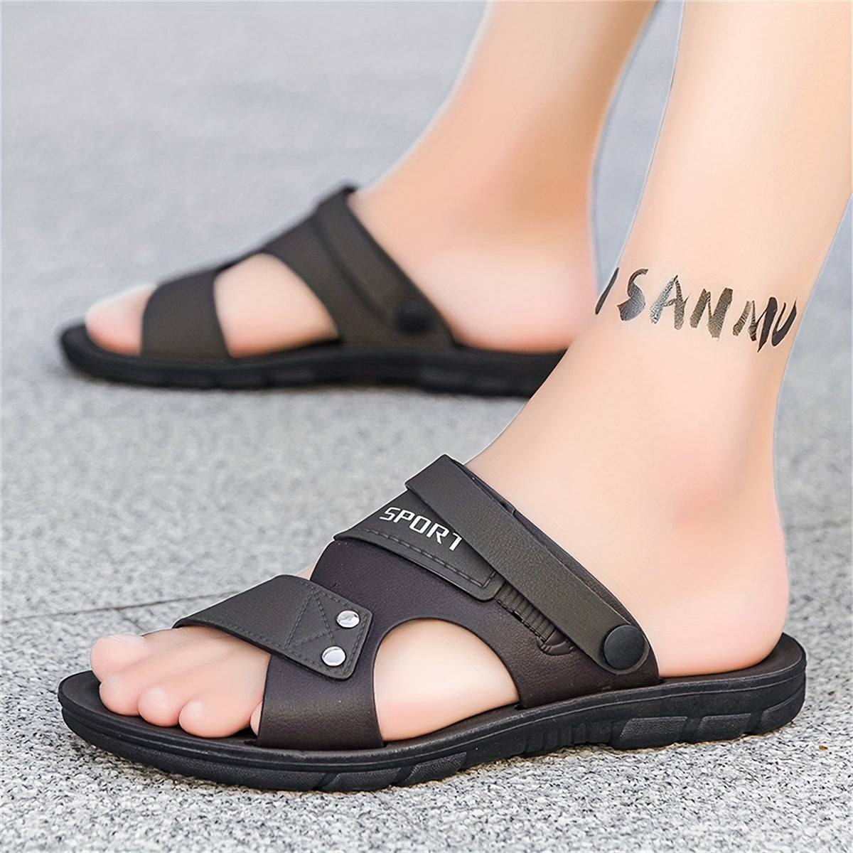 Men's Large Size Dual-purpose Outdoor Slipper for Couples, Outdoor Sports, Non-slip Soft Bottom Driving Shoes, Beach Open-toe Slippers - ayq