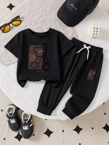 Boys' Cotton Bear Print Summer T-Shirt & Pants Set