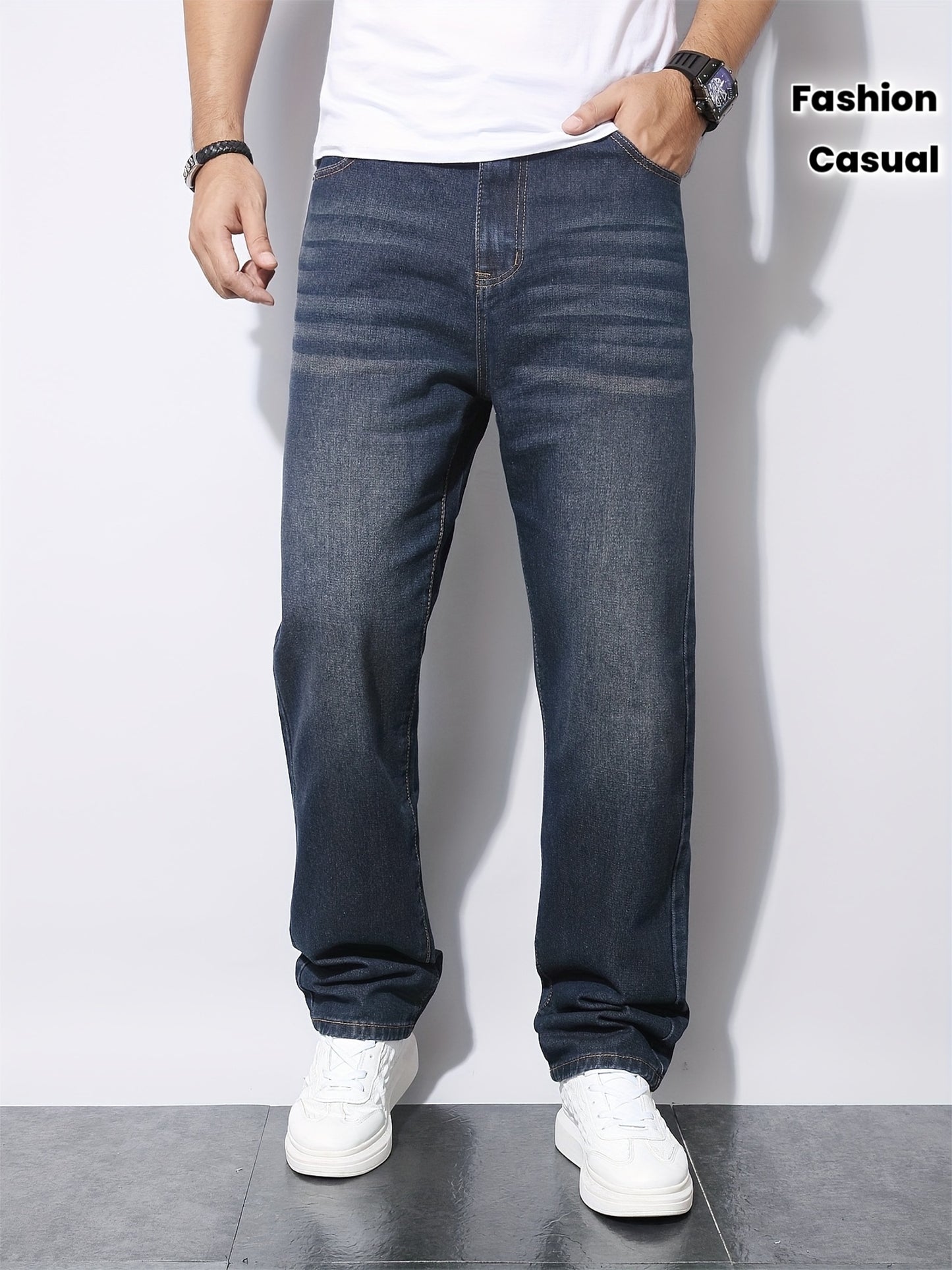Teen Boys' Vintage Navy Casual Denim Pants for All Seasons