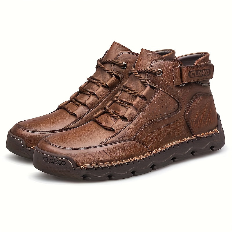 Men's Casual Mid-Top Sneakers with Rubber Sole and Lace-Up Design