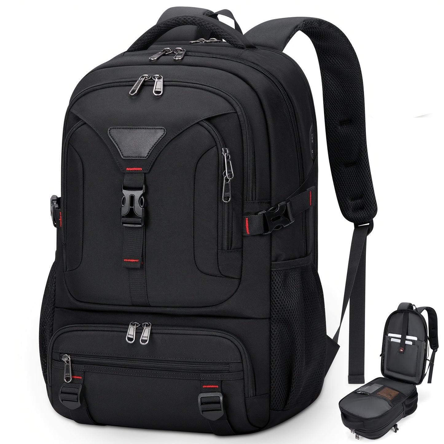 NUBILY 17.3-Inch Men'S Laptop Backpack, 50L Travel Pack, Large Work Backpack for School, College, Business - Non-Food Contact, Black Oxford Fabric with Mesh Windows, Zipper Closure, TSA-Compliant, College Backpack   Sleek Bac