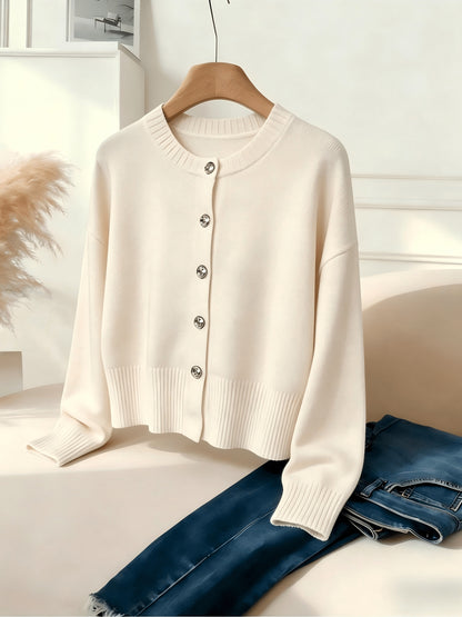 Women's Cozy Viscose Cardigan with Floral Button Detail