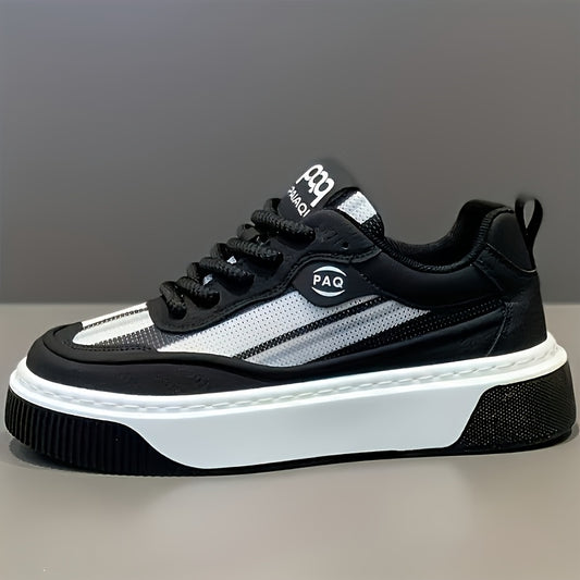 Men's Low-Top Sneakers - All-Season Cushioned Shoes with Shock-Absorbing PVC Sole  Breathable Fabric Lining, White PU Upper - Lightweight Sneakers for Gym, Casual, Casual Attire - Lace-Up Design for Secure Fit, Gym Footwear,