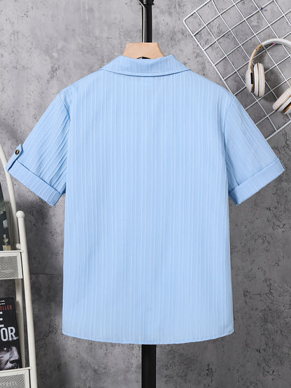 Youth Boys' Casual Wave Stripe Short-Sleeve Shirt for Summer
