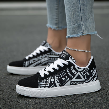 Women's Casual Skate Shoes Geometric Pattern Random Print Versatile, Lightweight Anti-Slip Outdoor Sports Daily Wear Walking Sneakers