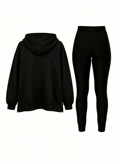 Casual Hooded Sweatshirt and Fitted Pants Set for Fall/Winter - ayq