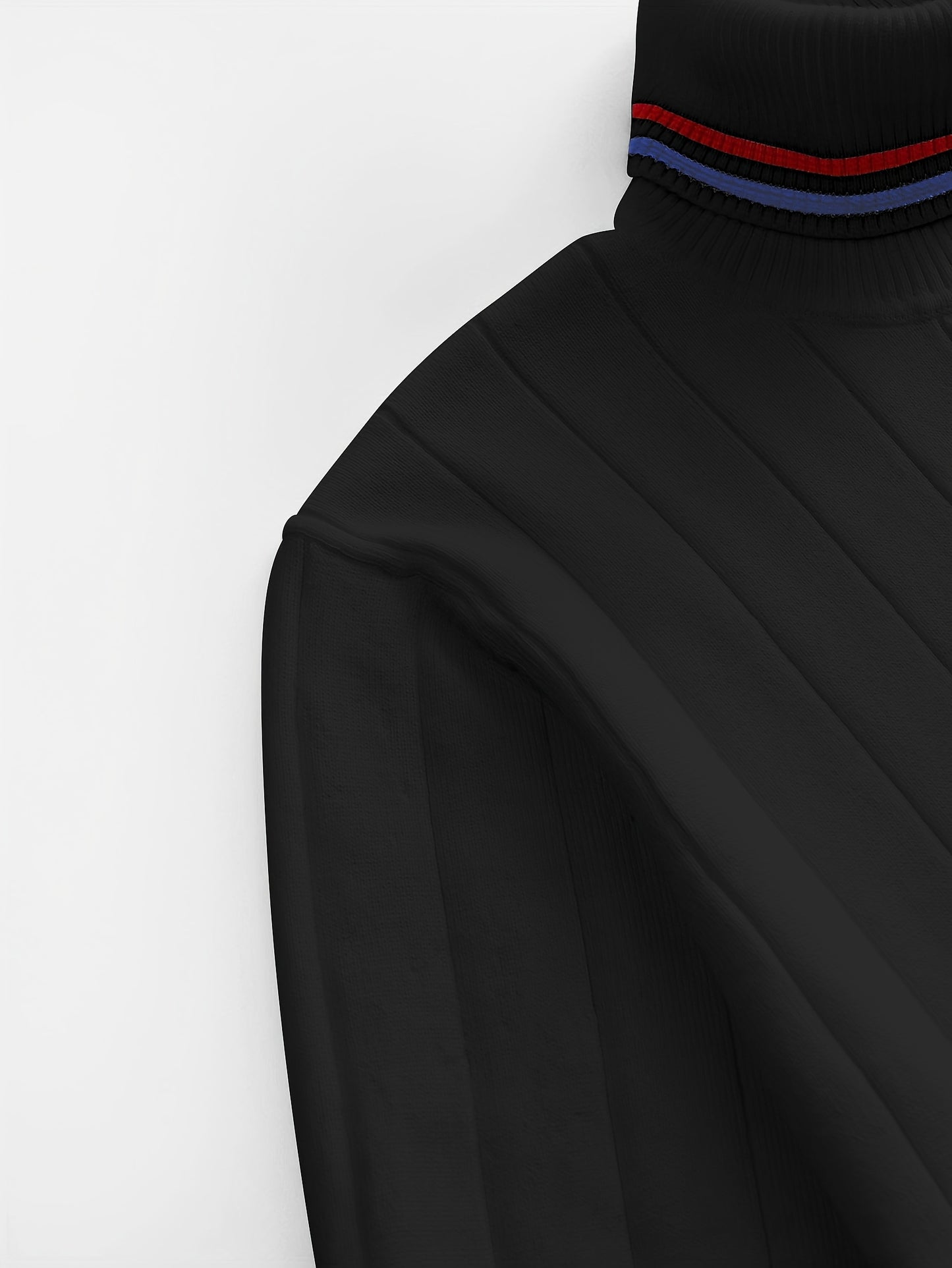 Temujin OBM Men's College Style Fashion New Color Block Striped High Neck Knit Long Sleeve Pullover Sweater