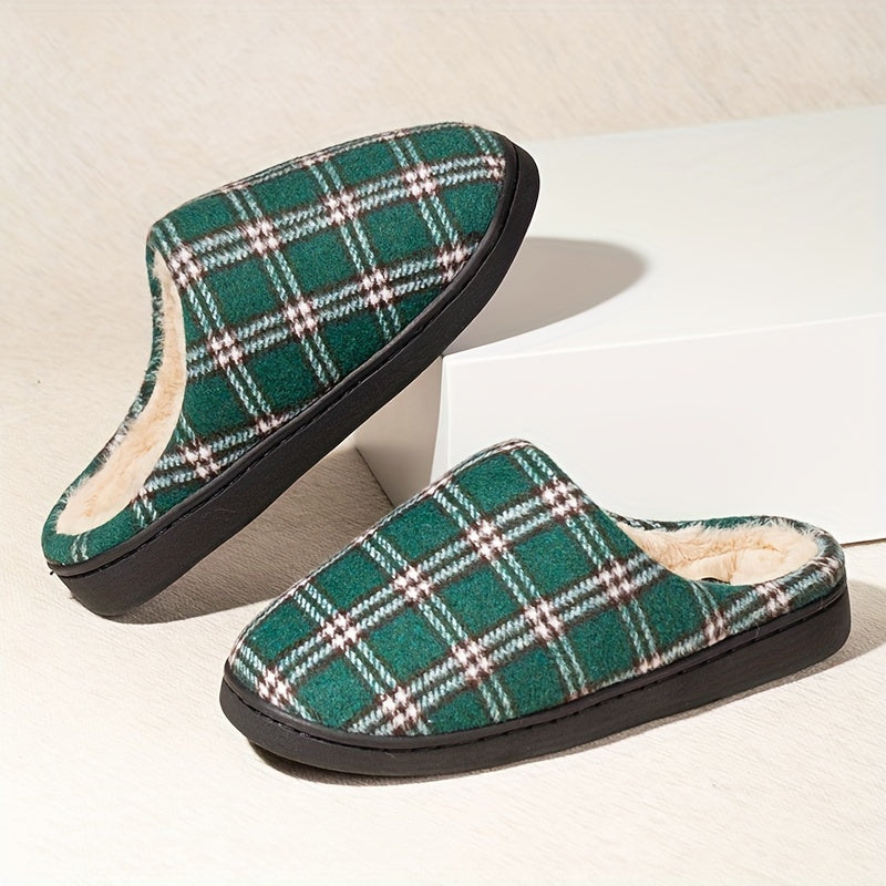 Unisex Plaid Slip-On Slippers for Men & Women - Comfortable Memory Foam Indoor/Outdoor House Shoes with TPR Sole, Warm Fabric Uppers, Blue & Red Options, Perfect for Everyday & Leisure Wear, House Slippers