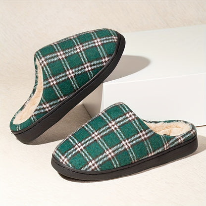 Unisex Plaid Slip-On Slippers for Men & Women - Comfortable Memory Foam Indoor/Outdoor House Shoes with TPR Sole, Warm Fabric Uppers, Blue & Red Options, Perfect for Everyday & Leisure Wear, House Slippers