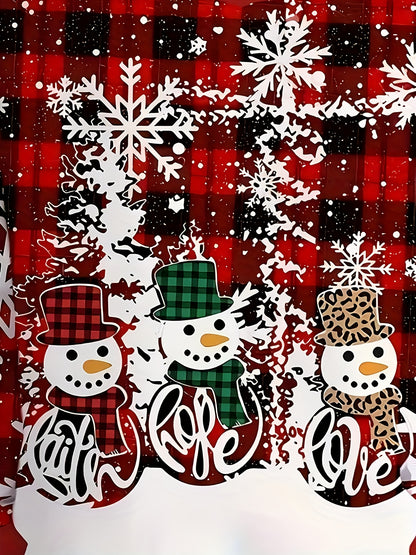 1pc Men's Christmas Plaid & Snowman Print Hooded Sweatshirt - Red & Black Checkered Winter Sweater with Hood, Machine Washable Casual Pullover for Holiday Parties, Family Gatherings & Winter Outfits - Ideal Christmas Gift for