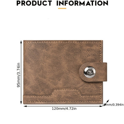 European Style Men Wallet Secure Button Business Short Model with Large Capacity Multi-Card Slots PU Wallet Trendy Youth Fashion