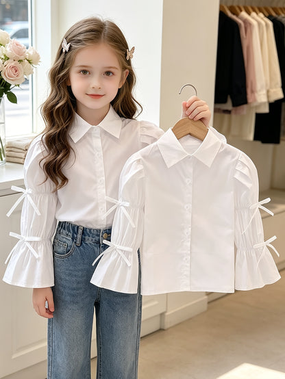 Girls' Elegant Cotton Lapel Blouse for Spring and Fall