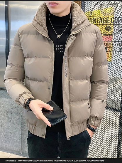 Men's Winter Jacket - Thick, Warm & Stylish with Zippered Cuffs and Pockets, Black, Casual Loose Fit for Cold Weather, Winter Clothes