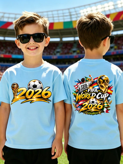 Kids 2026 World Cup Soccer T-Shirt with Double-Sided Print