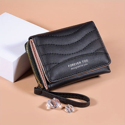 2024 New Women'S Short Wallet, Korean Style Zippered Coin Purse, Simple Design, Tri-Fold Multifunctional Faux Leather Card Holder.