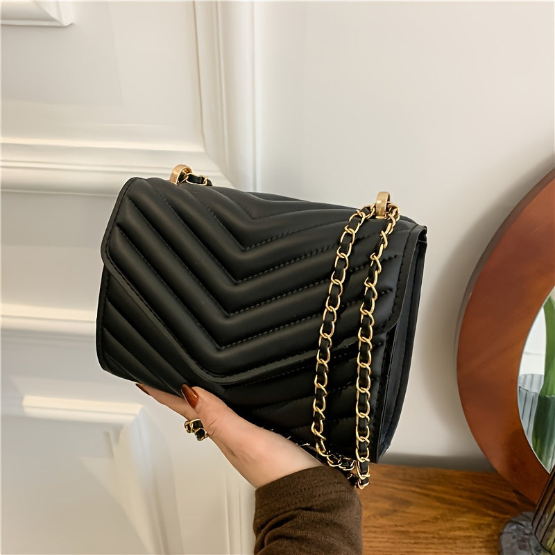 Fashionable Women'S Crossbody Bag with a V-Quilted Design, Featuring a Easy And Lightweight Solid Color Flap And Chain Shoulder Strap, Suitable for Office, Work, Outings, And a Stylish Quality Handbag