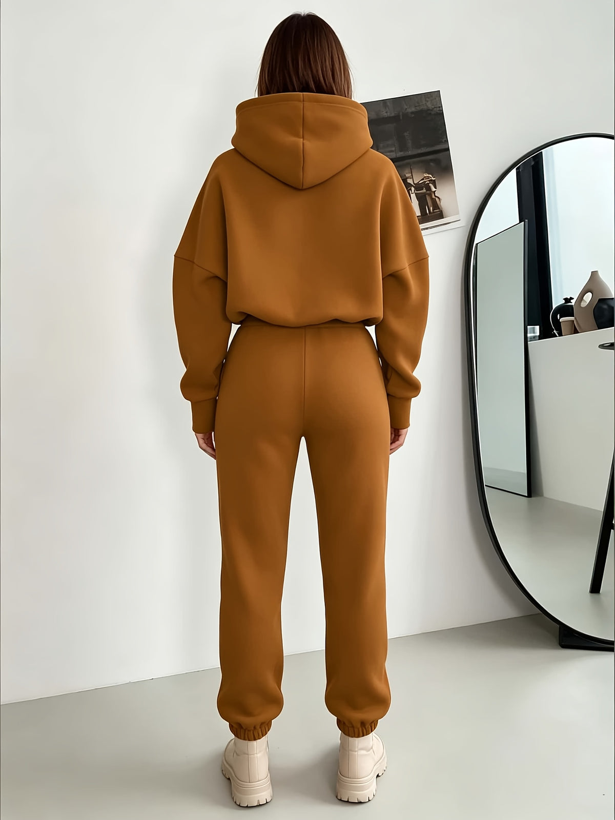 Women's Casual Hooded Sweatshirt & Pants Set with Heart Print - ayq