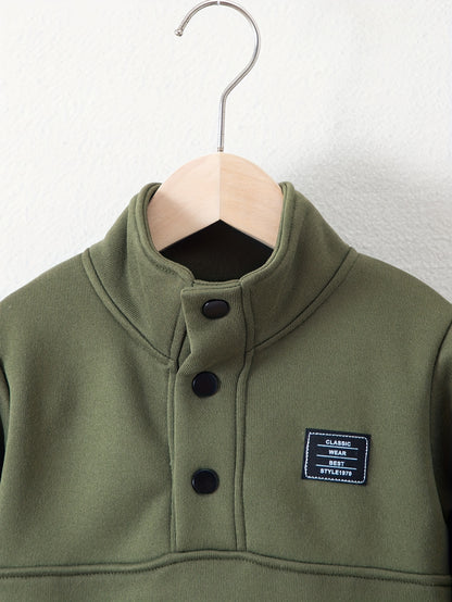 Boys' Cozy Fleece-Lined Hoodie & Sweatpants Set - Olive Green Casual Winter Outfit with Pockets, Thick Warmth for Fall & Winter, Regular Fit, Casual Attire, for Outdoor