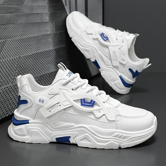 Men'S Stylish High-Top Sneakers - White with Blue Accents, Lace-Up Casual Shoes for Daily Wear, All-Season Comfort, Casual Footwear   High Top Sneakers   Durable Footwear