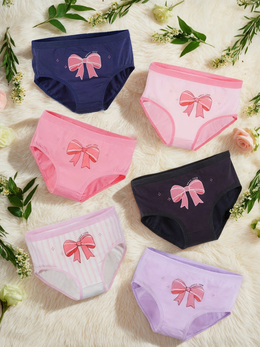 Girls' 6-Pack Floral & Bow Print Cotton Briefs, Mid-Waist