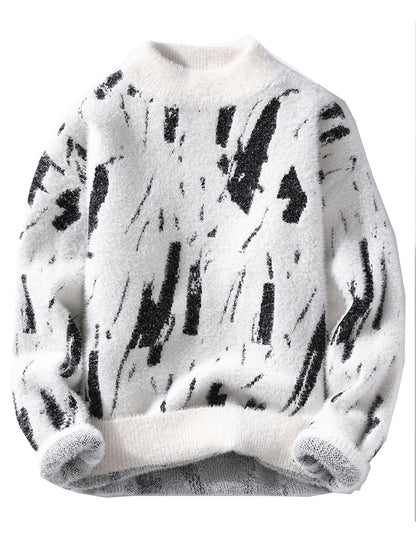 Men'S Soft Knit Sweater | Crew Neck, Thickened, Warm, Casual Style, Color Block Pattern, Fall/Winter Season, Regular Fit for Teen