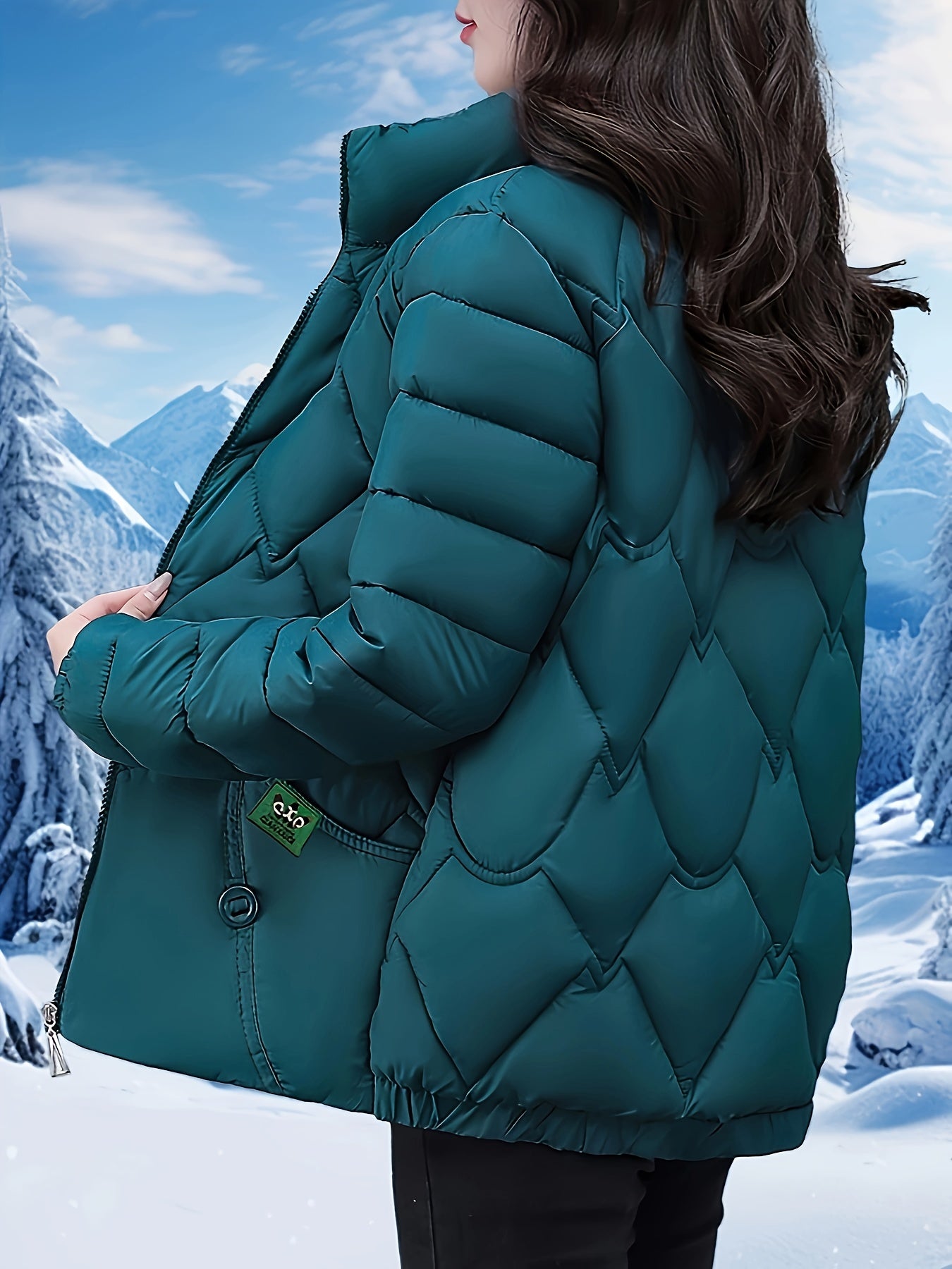 Women'S Elegant Winter Coat - Thick Warm Long Sleeve Jacket with Full-Zip Front, H-Line Silhouette, Non-Stretch Fabric for Cold Weather, Office, Party, Everyday - Asian-inspired Outerwear, Winter Coats, Office Wear, Stylish O