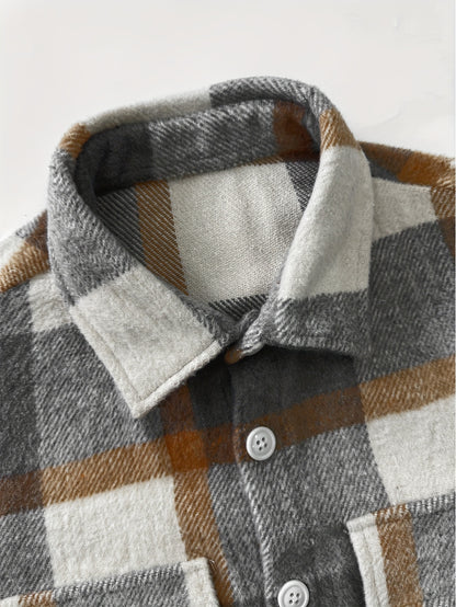 Men's Vintage Plaid Lapel Casual Jacket - Long Sleeve Outerwear
