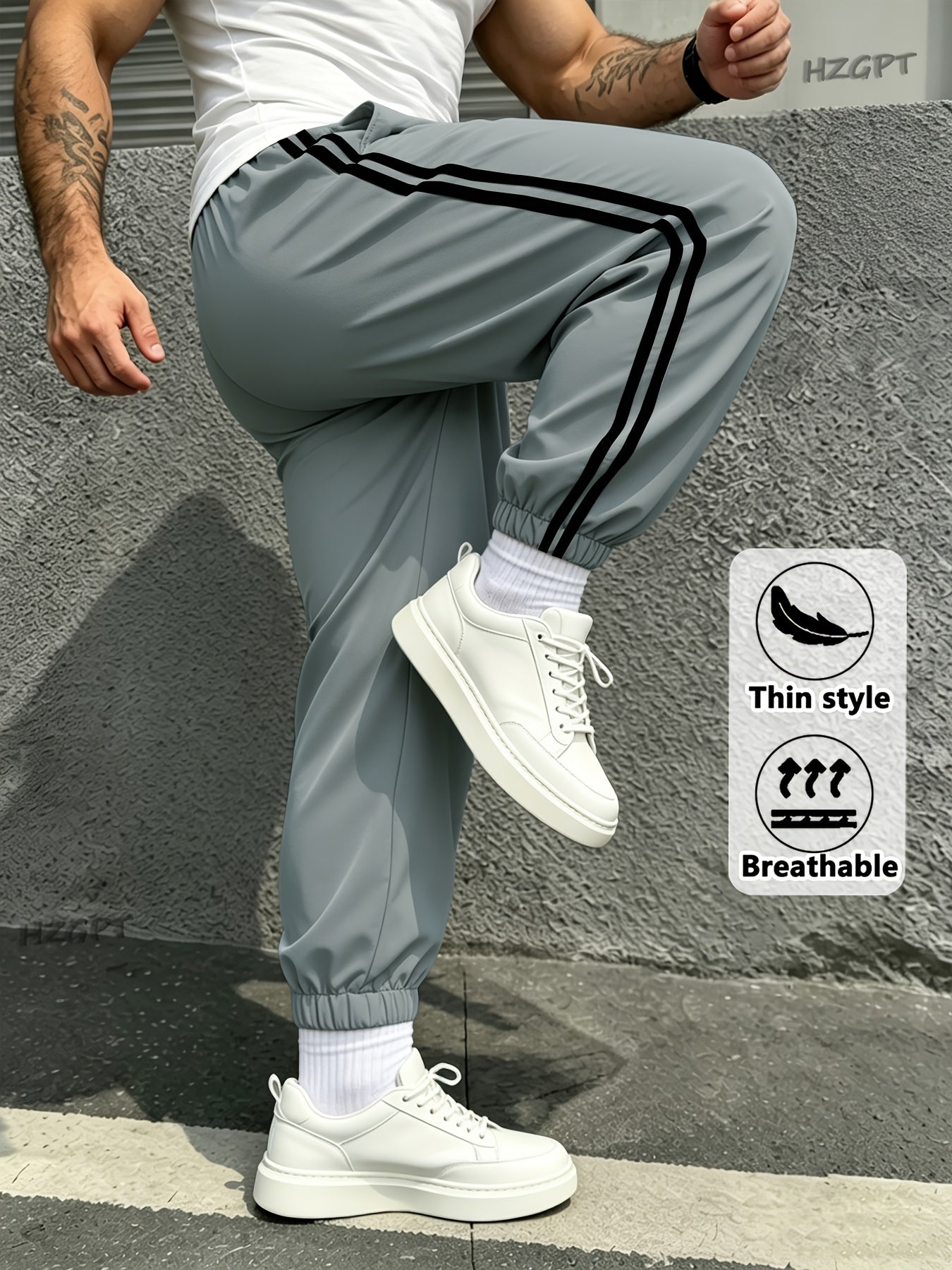 Men's Side Stripe Athletic Cargo Joggers with Drawstring Waist
